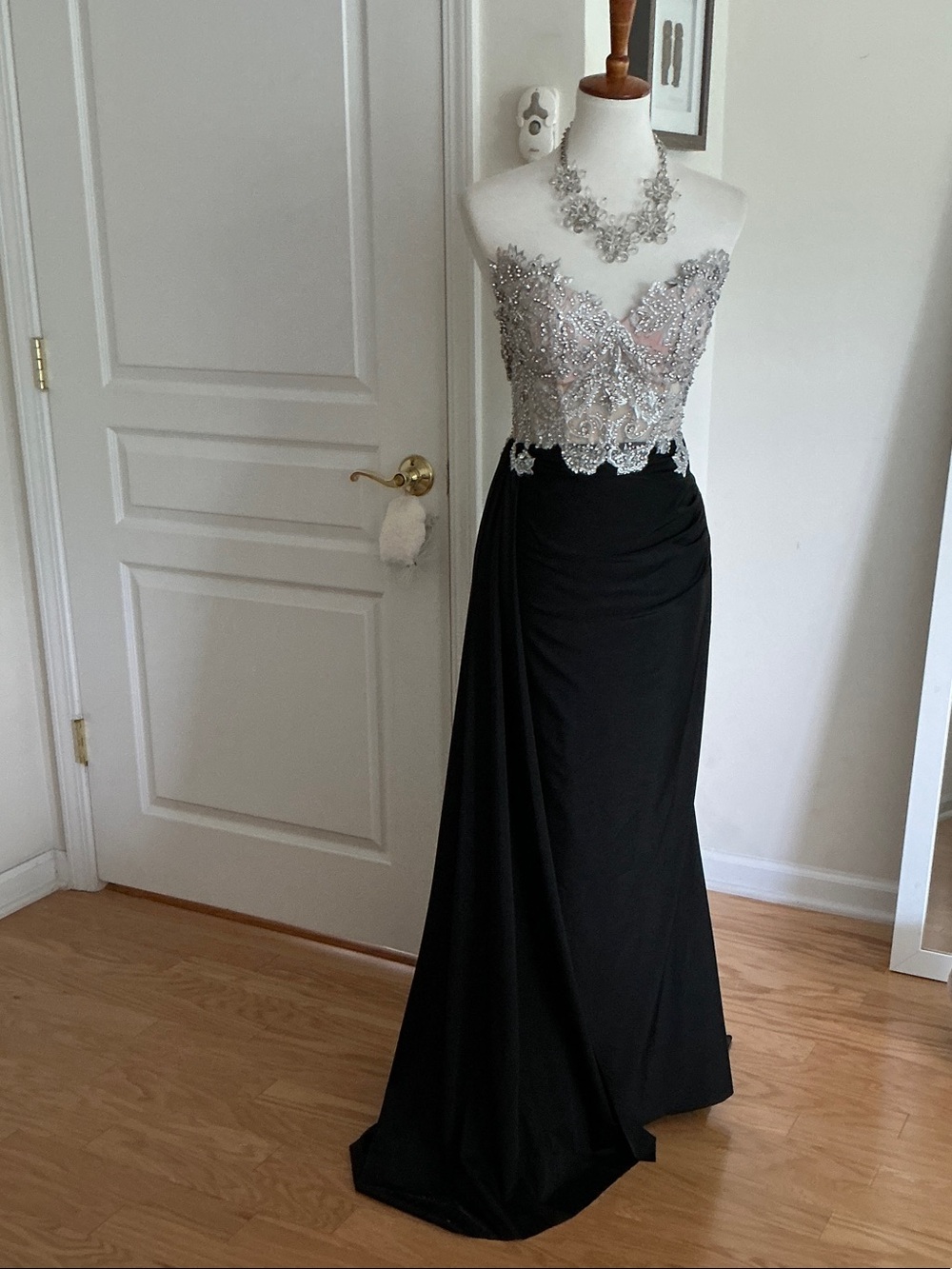 Portia and Scarlett Black Gown with Silver Beaded Lace Bodice waist 25”